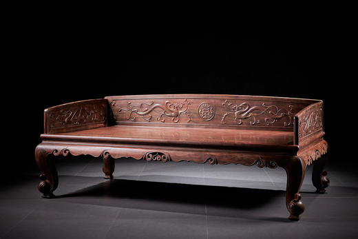 红桥红  家具严选  大红酸枝（交趾黄檀）【双龙捧寿 卷珠腿罗汉床两件套】 商品图6