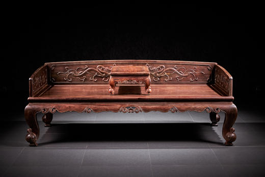 红桥红  家具严选  大红酸枝（交趾黄檀）【双龙捧寿 卷珠腿罗汉床两件套】 商品图0