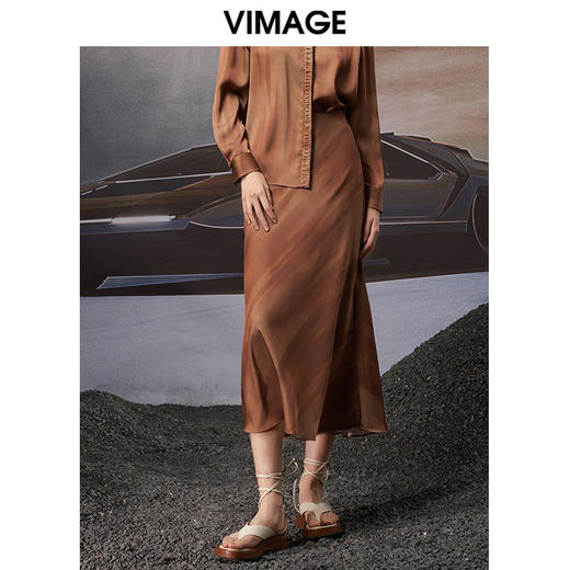 VIMAGE/纬漫纪秋季新款高腰显瘦女装过膝半身裙半裙V1806414 商品图0