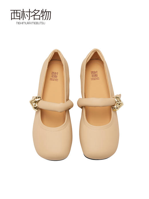 西村名物秋季新款玛丽珍女小羊皮软底爱心法式蛋卷浅单鞋36971 商品图3