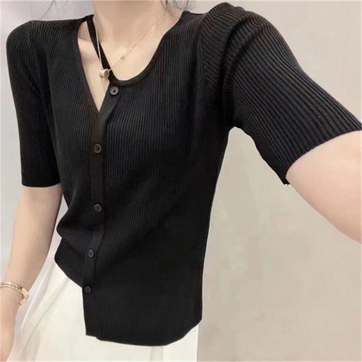 HGMY-xx338483107198新款时尚气质宽松镂空V领短䄂不规则冰丝针织衫 商品图2