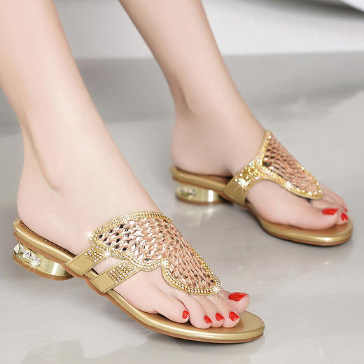 平跟平底防滑水钻时尚外穿波西米亚旅游沙滩拖鞋 LX 商品图3