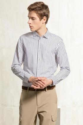 callisto全棉色织蓝色条纹法式领衬衫  FQSTL089C