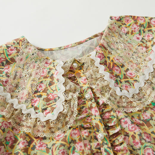 谜底小碎花纯棉连衣裙2022秋法式复古短袖宽松中长裙 223ML1157 商品图3