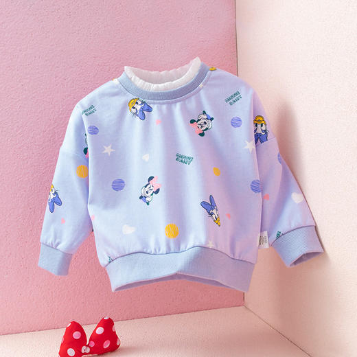 迪士尼童装女童卫衣与妮一起米妮黛丝套头卫衣萌趣花边秋新品 商品图4