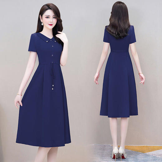 QYM-LRX-XYM213-Y新款时尚优雅气质修身娃娃领短袖中长款连衣裙 商品图2