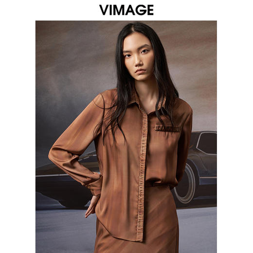 VIMAGE/纬漫纪秋季新款宽松舒适衬衫女长袖衬衣V1809415 商品图3