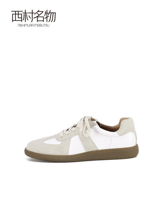 西村名物2022秋季新款真皮休闲鞋厚底百搭系带板鞋单鞋平底37181 商品图2