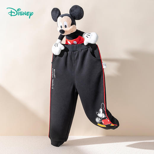 迪士尼童装 男童休闲长裤米奇印花春秋新品儿童加绒裤子223K1328 商品图5