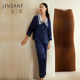 金三塔重磅真丝睡衣女时尚尖领100%桑蚕丝凉感宽松家居服套装 YSFCB206