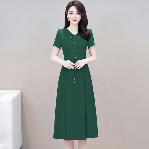 QYM-LRX-XYM213-Y新款时尚优雅气质修身娃娃领短袖中长款连衣裙 商品图7