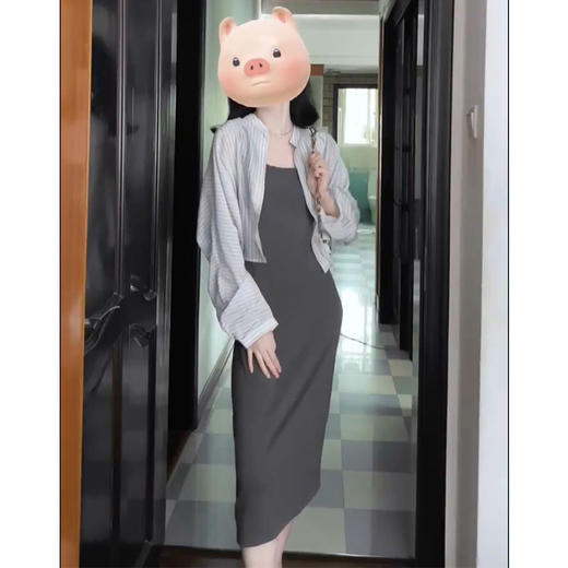 （清仓现货）【社群供V】法式高级感开衫吊带连衣裙子小众两件套涤纶2 商品图0