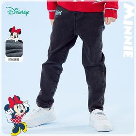 【商场同款】迪士尼童装  儿童春秋抓绒休闲裤女童时尚保暖牛仔裤214DK0181
