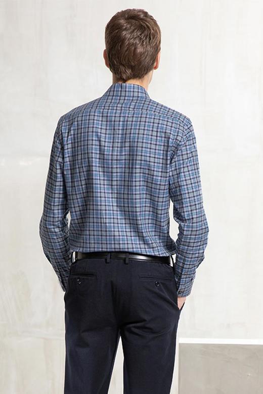 callisto全棉色织蓝色格纹意式领衬衫  FQSTL108C 商品图1