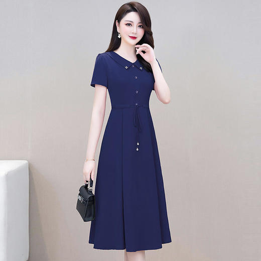 QYM-LRX-XYM213-Y新款时尚优雅气质修身娃娃领短袖中长款连衣裙 商品图3