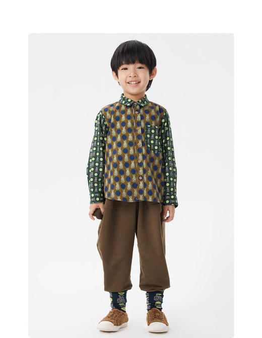 江南布衣童  22年秋款 全棉小熊主题印花衬衫 1M8210160 商品图8