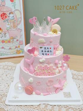 1027CAKE | 美人鱼 粉色系  三层蛋糕