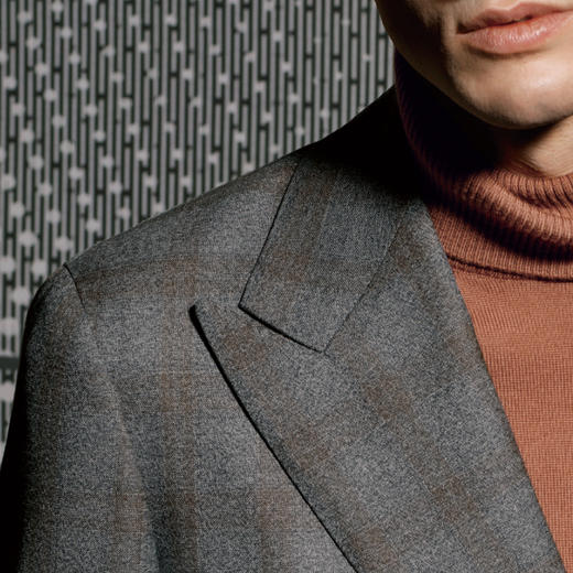 Stylbiella Power Super 120's 澳洲美丽诺羊毛300克高克重灰色格纹全麻衬套装 商品图2