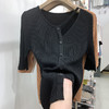 HGMY-xx338483107198新款时尚气质宽松镂空V领短䄂不规则冰丝针织衫 商品缩略图8