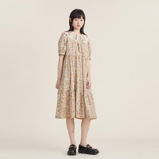 谜底小碎花纯棉连衣裙2022秋法式复古短袖宽松中长裙 223ML1157 商品图2