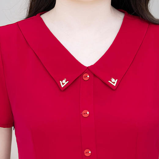 QYM-LRX-XYM213-Y新款时尚优雅气质修身娃娃领短袖中长款连衣裙 商品图9