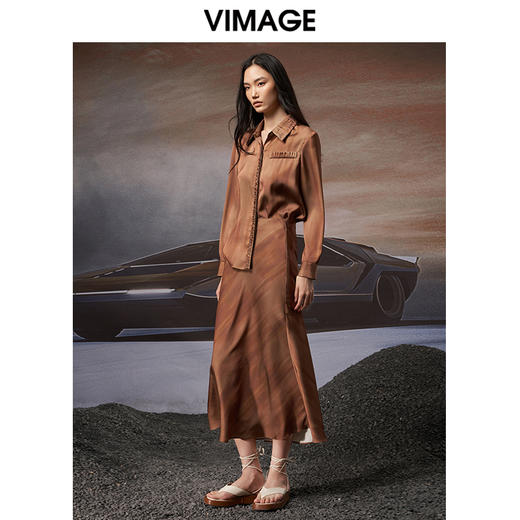 VIMAGE/纬漫纪秋季新款高腰显瘦女装过膝半身裙半裙V1806414 商品图1