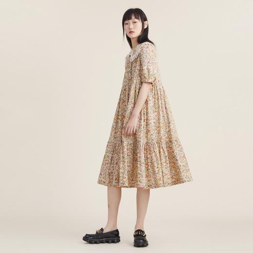 谜底小碎花纯棉连衣裙2022秋法式复古短袖宽松中长裙 223ML1157 商品图1