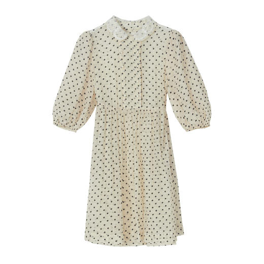 谜底天丝连衣裙2022秋植绒小花复古甜美娃娃裙中长裙223ML1087 商品图4