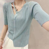 HGMY-xx338483107198新款时尚气质宽松镂空V领短䄂不规则冰丝针织衫 商品缩略图6