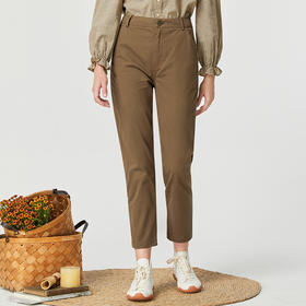 Famecoco范可儿女士休闲裤纯棉咖色秋季直筒裤显瘦百搭高腰小个子F225GA008
