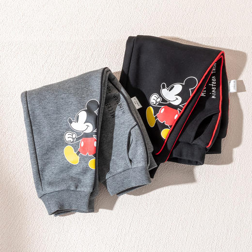 迪士尼童装 男童休闲长裤米奇印花春秋新品儿童加绒裤子223K1328 商品图2