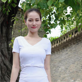 壁虎瑜伽【2208SY190】大V修腰瑜伽短袖（有胸垫）【5天发货】