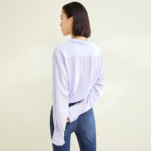 玳莎不规则荷叶边领衬衫女2022新品宽松优雅别致设计感长袖小衫上衣  CC31320 商品图2