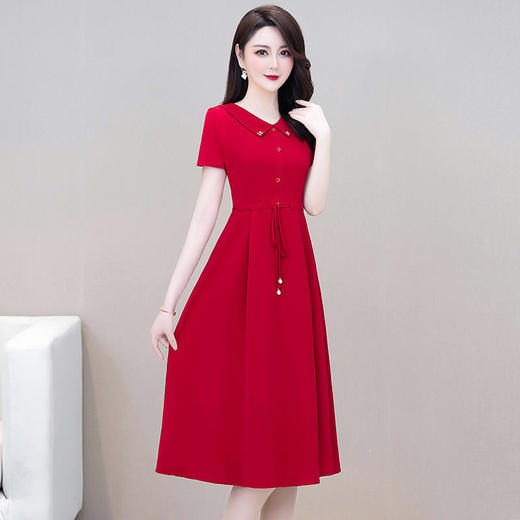 QYM-LRX-XYM213-Y新款时尚优雅气质修身娃娃领短袖中长款连衣裙 商品图6