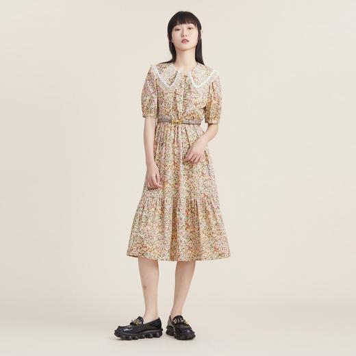 谜底小碎花纯棉连衣裙2022秋法式复古短袖宽松中长裙 223ML1157 商品图0