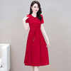 QYM-LRX-XYM213-Y新款时尚优雅气质修身娃娃领短袖中长款连衣裙 商品缩略图0