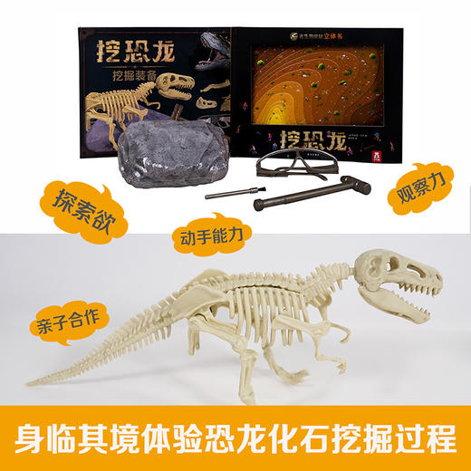 (仓发) 古生物探秘立体书 挖恐龙 3-6岁乐乐趣亲子科普互动游戏书 仿真动手挖恐龙化石/西安出版社/[法]马克思·杜科/9787554139455 商品图4