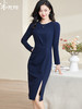 剩S 米思阳2024秋季新款优雅性感长袖连衣裙收褶修身显瘦中长裙子2411 商品缩略图4