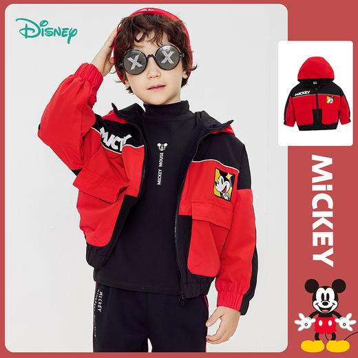 【商场同款】迪士尼童装 儿童春秋防风外套男童米奇摇粒绒加绒保暖外衣213DS0170 商品图1