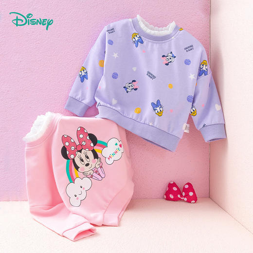 迪士尼童装女童卫衣与妮一起米妮黛丝套头卫衣萌趣花边秋新品 商品图0