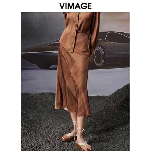 VIMAGE/纬漫纪秋季新款高腰显瘦女装过膝半身裙半裙V1806414 商品图3