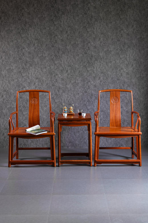 红桥红  家具严选  缅甸花梨（大果紫檀）【宝蕴楼扇形 南官帽椅三件套】 商品图0