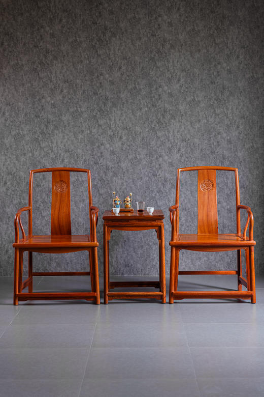 红桥红  家具严选  缅甸花梨（大果紫檀）【宝蕴楼扇形 南官帽椅三件套】 商品图4