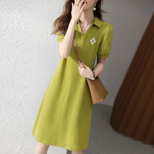 绣花订珠裙子短袖收腰气质显瘦夏气质显瘦设计感花朵连衣裙 YX285 商品图3