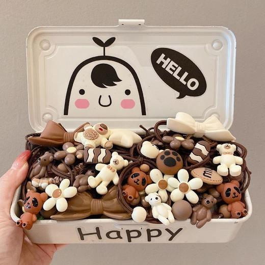 【主播推荐 1套用年】奶咖色小熊头绳新款简约气质发圈高弹力不伤发皮筋卡通头绳 商品图1