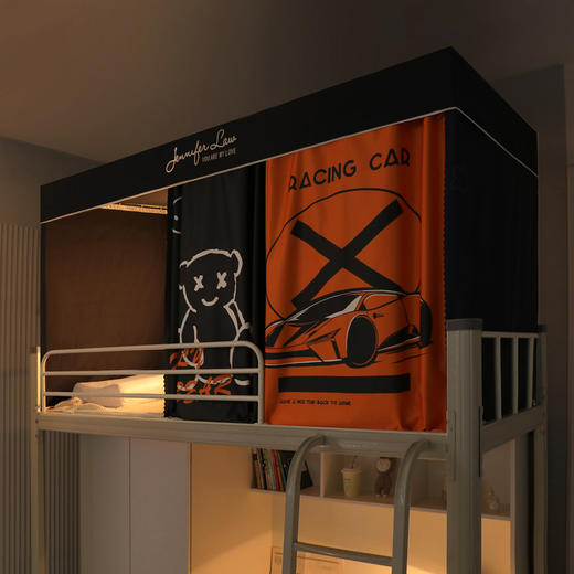 宿舍学生蚊帐数码印花强遮光床帘款三开门 商品图7