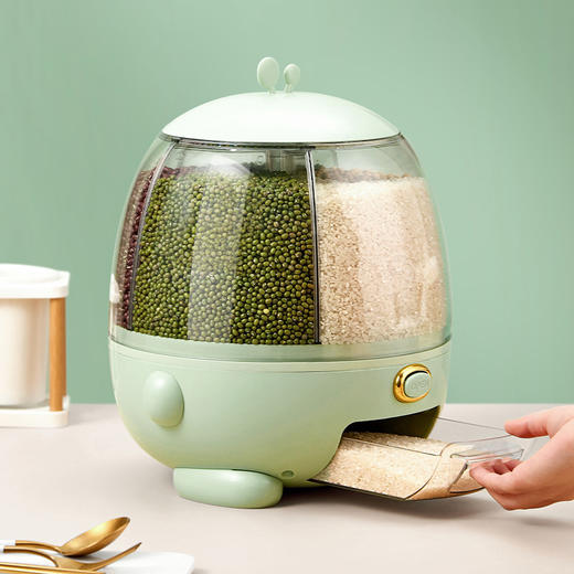 萌系旋转杂粮桶分格五谷杂粮收纳储存罐一键按压储米桶 商品图1