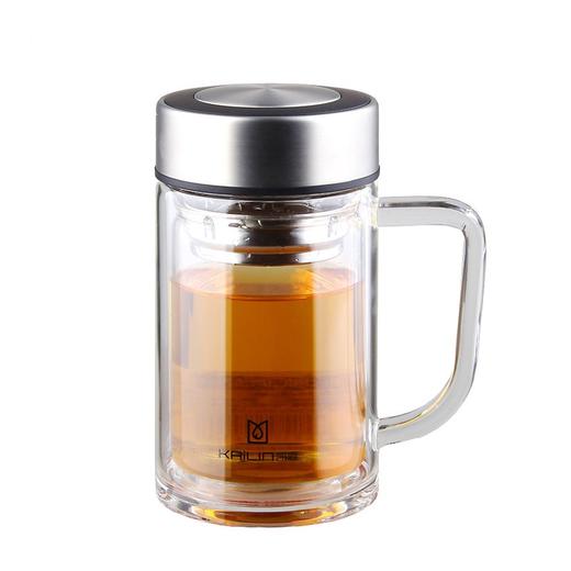 凯霖清澈双层办公玻璃杯加厚耐热商务泡茶杯便携高档水晶水杯随行 商品图1