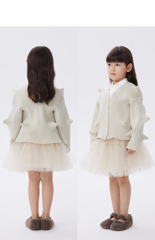 江南布衣童  22年秋款 几何捏褶短款开襟毛衫 1M8310280 商品图5