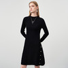 EITIE爱特爱秋季新款100%绵羊毛气质半高领黑色修身显瘦通勤针织连衣裙C2201014 商品缩略图1